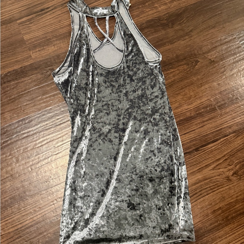 Crushed Velvet Silver Gray Tank Dress